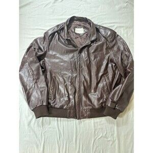 VTG  Saddlery Leather Bomber Jacket Mens 46 Brown Ribbed Trim Zip Up Made USA